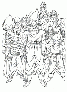 Dibujo para colorear son Goku y sus amigos